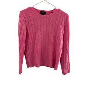 Taylor Marcs Cashmere Sweater Womens Medium Pink Cable Knit Crewneck Pullover